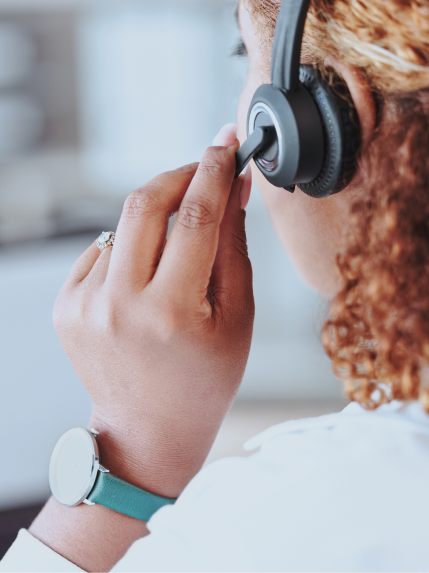 A person using a headset with a microphone attached